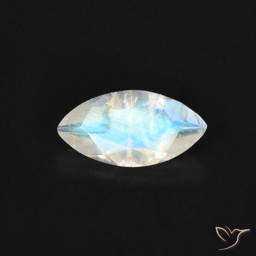0.52ct Naturale Bianco bluastro Pietra di luna arcobaleno, Taglio marquise, Trasparente