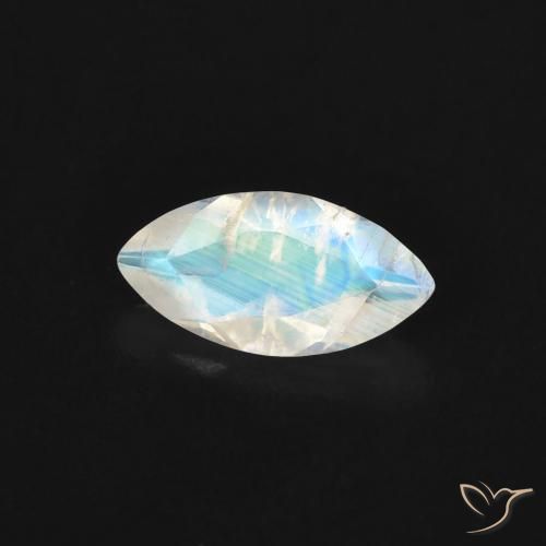Pietra di luna arcobaleno Bianco bluastro naturale da 0.52 ct, Taglio marquise, Trasparente