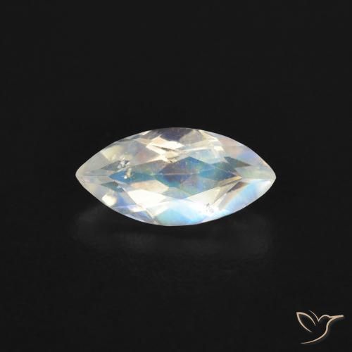 0.48ct Naturale Bianco bluastro Pietra di luna arcobaleno, Taglio marquise, Trasparente