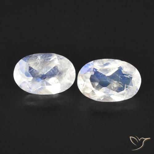 0.88ctw Naturale Bianco bluastro Pietra di luna arcobaleno, Ovale, Trasparente