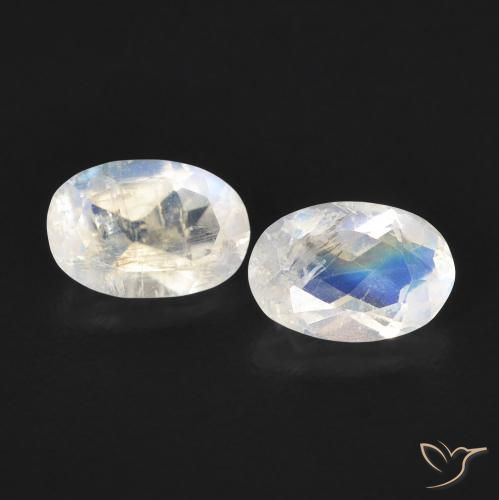 0.81ctw Naturale Bianco bluastro Pietra di luna arcobaleno, Ovale, Trasparente