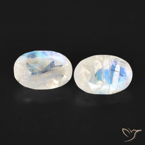 0.94ctw Naturale Bianco bluastro Pietra di luna arcobaleno, Ovale, Trasparente