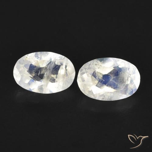 0.84ctw Naturale Bianco bluastro Pietra di luna arcobaleno, Ovale, Trasparente