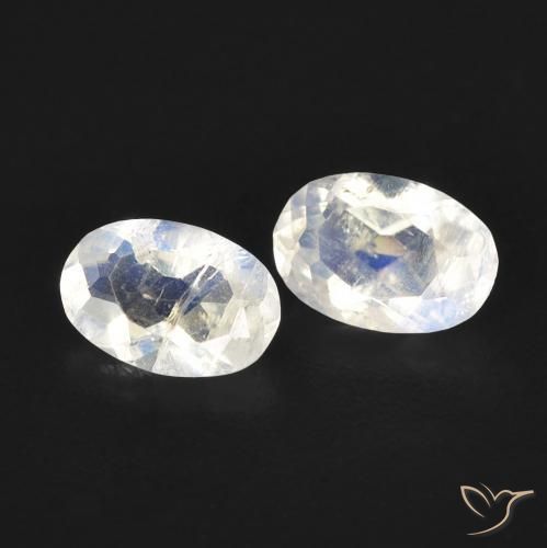 Gemme di Pietra di luna arcobaleno Bianco bluastro naturale da 0.84 ct, Ovale, Trasparente