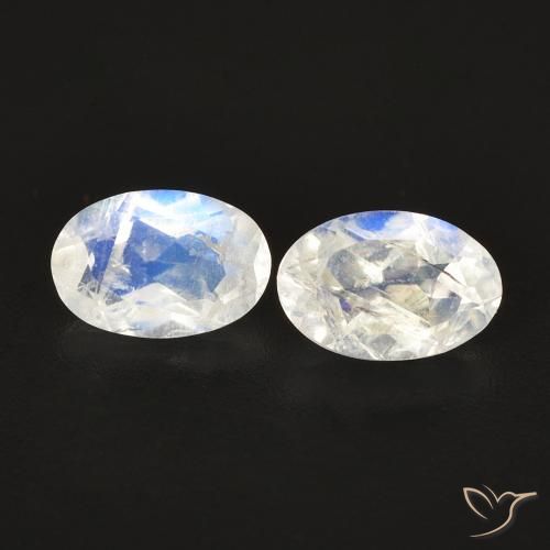 0.95ctw Naturale Bianco bluastro Pietra di luna arcobaleno, Ovale, Trasparente