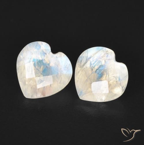 1.29ctw Naturale Bianco bluastro Pietra di luna arcobaleno, Cuore, Trasparente
