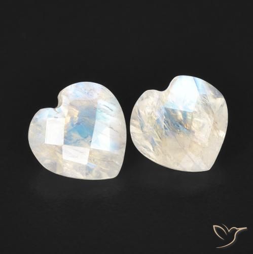 Gemme di Pietra di luna arcobaleno Bianco bluastro naturale da 1.29 ct, Cuore, Trasparente