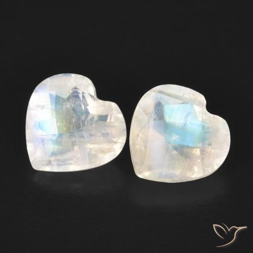 1.31ctw Naturale Bianco bluastro Pietra di luna arcobaleno, Cuore, Trasparente