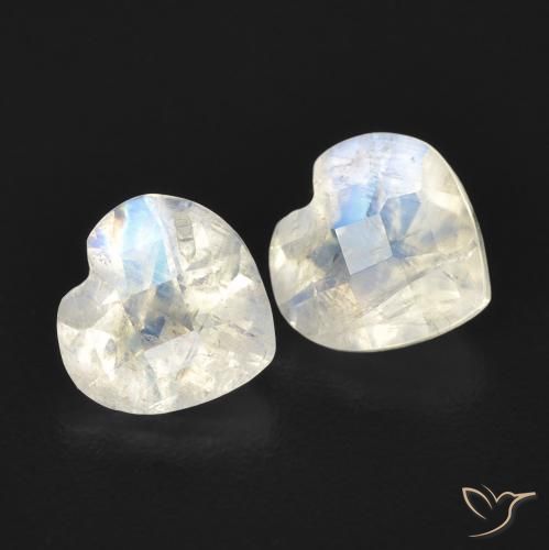 1.40ctw Naturale Bianco bluastro Pietra di luna arcobaleno, Cuore, Trasparente