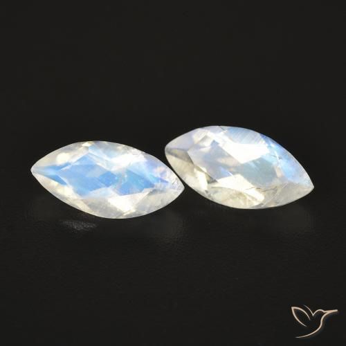 0.97ctw Naturale Bianco bluastro Pietra di luna arcobaleno, Taglio marquise, Trasparente