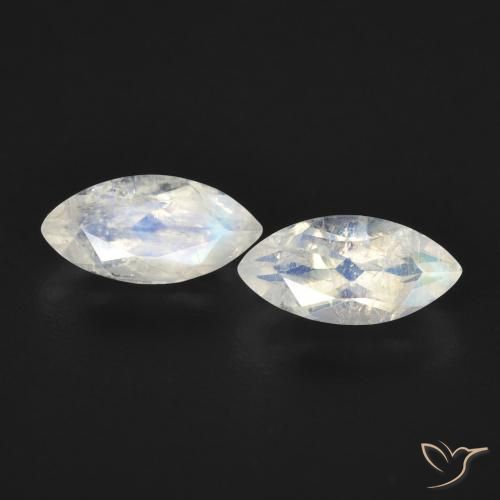 1.20ctw Naturale Bianco bluastro Pietra di luna arcobaleno, Taglio marquise, Trasparente