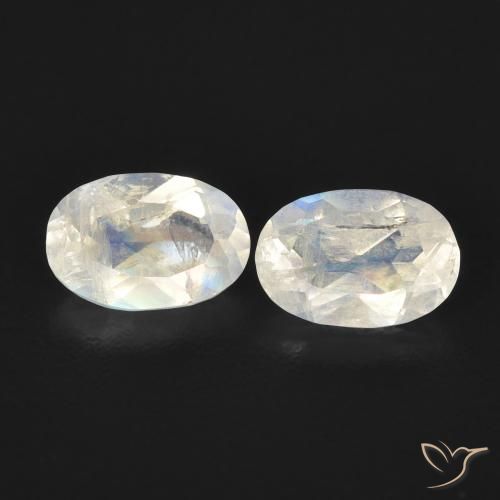 0.94ctw Naturale Bianco bluastro Pietra di luna arcobaleno, Ovale, Trasparente
