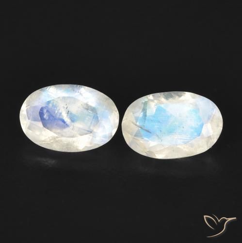 0.85ctw Naturale Bianco bluastro Pietra di luna arcobaleno, Ovale, Trasparente
