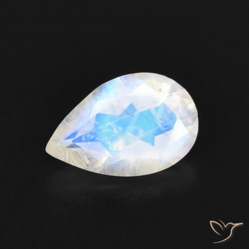 Pietra di luna arcobaleno Bianco bluastro naturale da 0.66 ct, Forma a pera, Trasparente