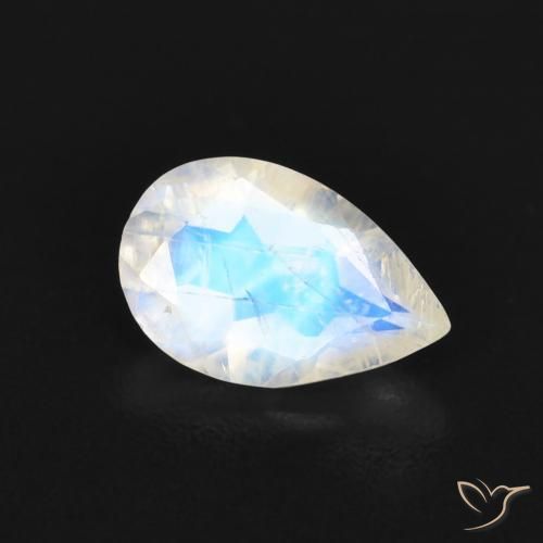 Pietra di luna arcobaleno Bianco bluastro naturale da 0.66 ct, Forma a pera, Trasparente