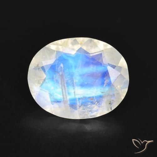 2.58ct Naturale Bianco bluastro Pietra di luna arcobaleno, Ovale, Trasparente