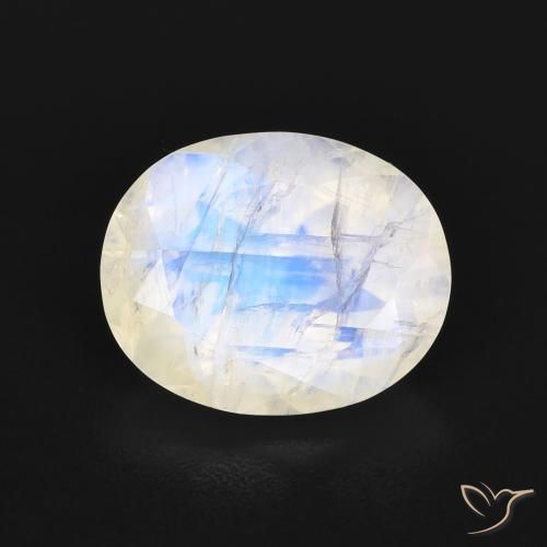 3.18ct Naturale Bianco bluastro Pietra di luna arcobaleno, Ovale, Trasparente