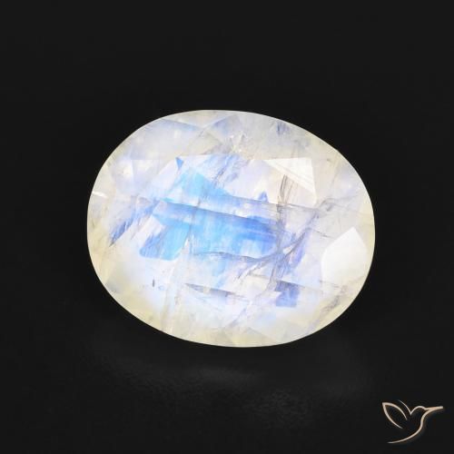 Pietra di luna arcobaleno Bianco bluastro naturale da 3.18 ct, Ovale, Trasparente