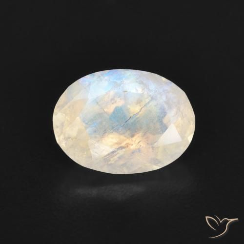 1.18ct Naturale Bianco bluastro Pietra di luna arcobaleno, Ovale, Trasparente