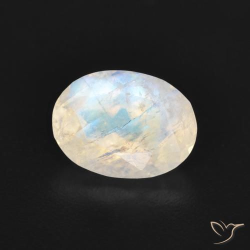 Pietra di luna arcobaleno Bianco bluastro naturale da 1.18 ct, Ovale, Trasparente