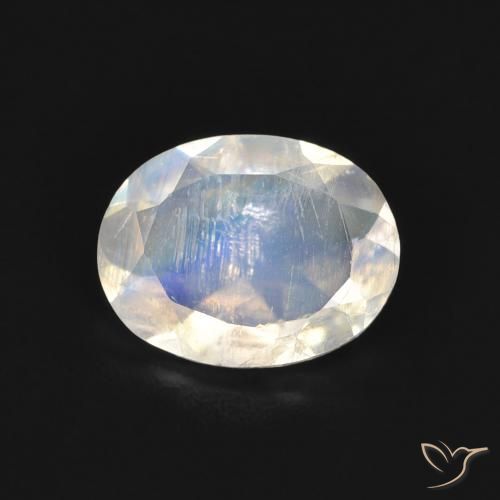 1.30ct Naturale Bianco bluastro Pietra di luna arcobaleno, Ovale, Trasparente