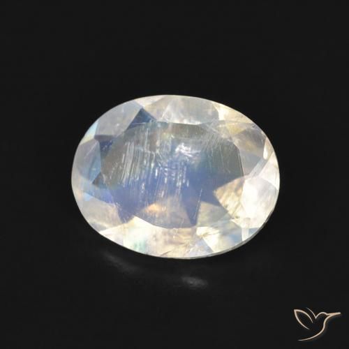 Pietra di luna arcobaleno Bianco bluastro naturale da 1.30 ct, Ovale, Trasparente