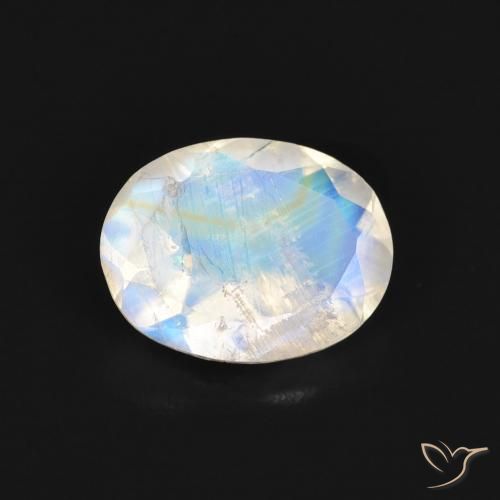 Pietra di luna arcobaleno Bianco bluastro naturale da 1.36 ct, Ovale, Trasparente