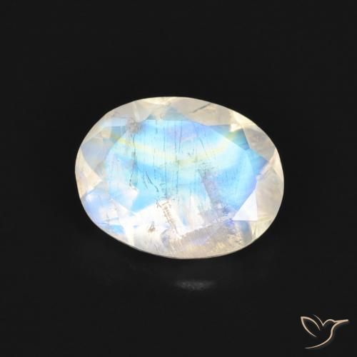 Pietra di luna arcobaleno Bianco bluastro naturale da 1.36 ct, Ovale, Trasparente