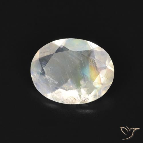 Pietra di luna arcobaleno Bianco bluastro naturale da 1.27 ct, Ovale, Trasparente