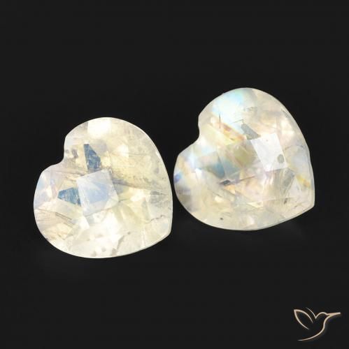 1.45ctw Naturale Bianco bluastro Pietra di luna arcobaleno, Cuore, Trasparente