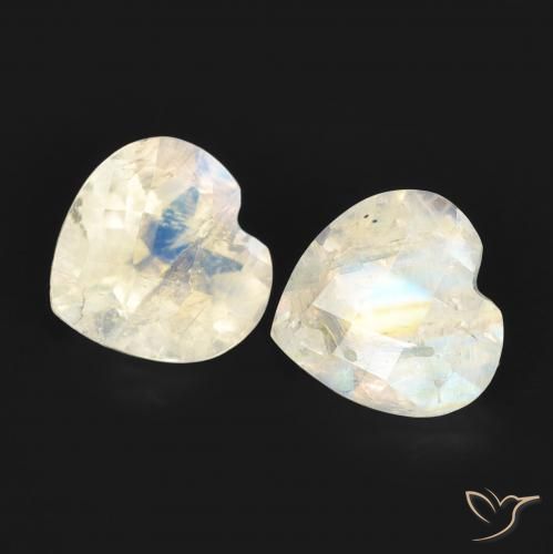 Gemme di Pietra di luna arcobaleno Bianco bluastro naturale da 1.45 ct, Cuore, Trasparente