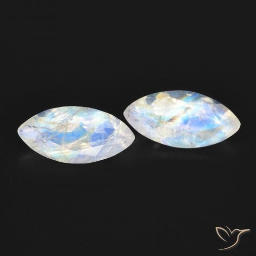 1.23ctw Naturale Bianco bluastro Pietra di luna arcobaleno, Taglio marquise, Trasparente