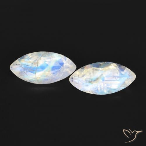 Gemme di Pietra di luna arcobaleno Bianco bluastro naturale da 1.23 ct, Taglio marquise, Trasparente