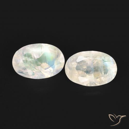 0.94ctw Naturale Bianco bluastro Pietra di luna arcobaleno, Ovale, Trasparente
