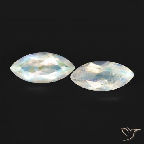 1.14ctw Naturale Bianco bluastro Pietra di luna arcobaleno, Taglio marquise, Trasparente