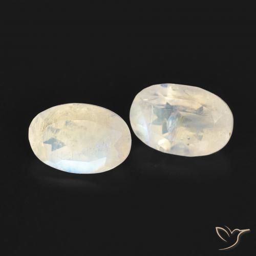 Gemme di Pietra di luna arcobaleno Bianco bluastro naturale da 1.03 ct, Ovale, Trasparente