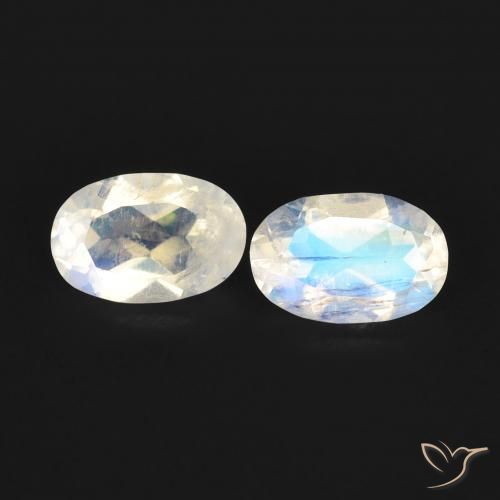 0.80ctw Naturale Bianco bluastro Pietra di luna arcobaleno, Ovale, Trasparente