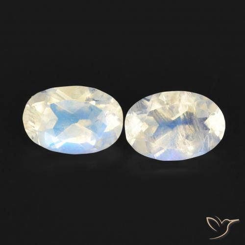 1.00ctw Naturale Bianco bluastro Pietra di luna arcobaleno, Ovale, Trasparente