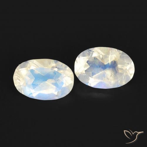 Gemme di Pietra di luna arcobaleno Bianco bluastro naturale da 1.00 ct, Ovale, Trasparente