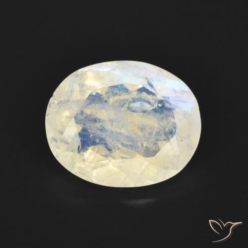 2.68ct Naturale Bianco bluastro Pietra di luna arcobaleno, Ovale, Trasparente