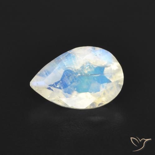 0.84ct Naturale Bianco bluastro Pietra di luna arcobaleno, Forma a pera, Trasparente