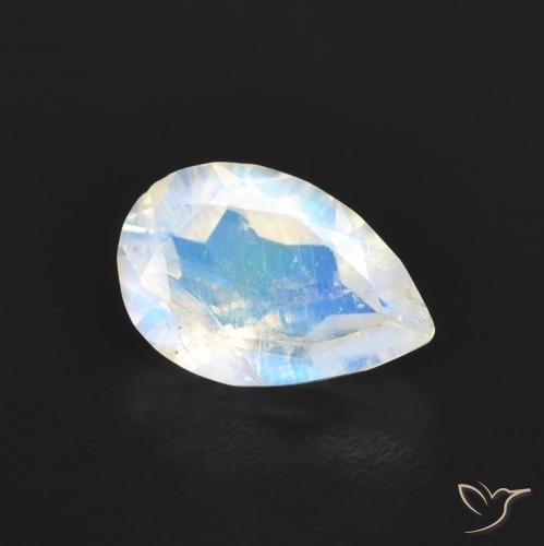 Pietra di luna arcobaleno Bianco bluastro naturale da 0.84 ct, Forma a pera, Trasparente