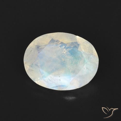Pietra di luna arcobaleno Bianco bluastro naturale da 1.36 ct, Ovale, Trasparente