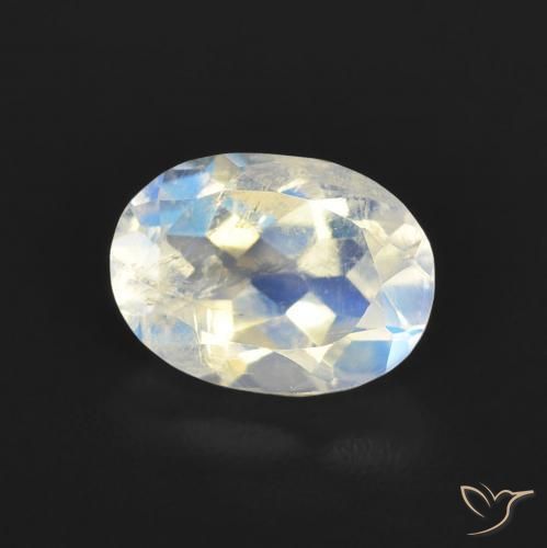 Pietra di luna arcobaleno Bianco bluastro naturale da 1.22 ct, Ovale, Trasparente