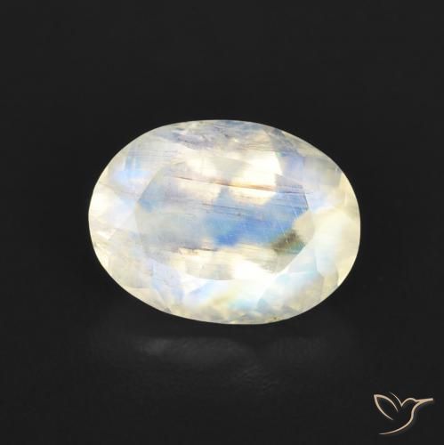 Pietra di luna arcobaleno Bianco bluastro naturale da 1.21 ct, Ovale, Trasparente