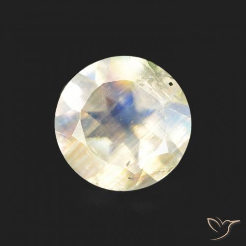 0.68ct Naturale Bianco bluastro Pietra di luna arcobaleno, Rotondo, Trasparente
