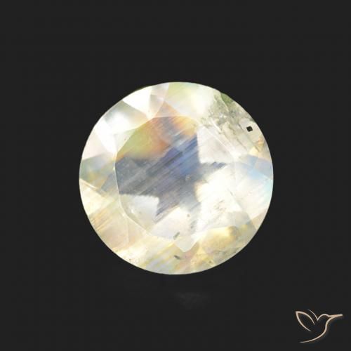 Pietra di luna arcobaleno Bianco bluastro naturale da 0.68 ct, Rotondo, Trasparente
