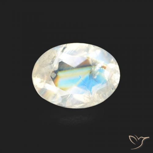 1.03ct Naturale Bianco bluastro Pietra di luna arcobaleno, Ovale, Trasparente
