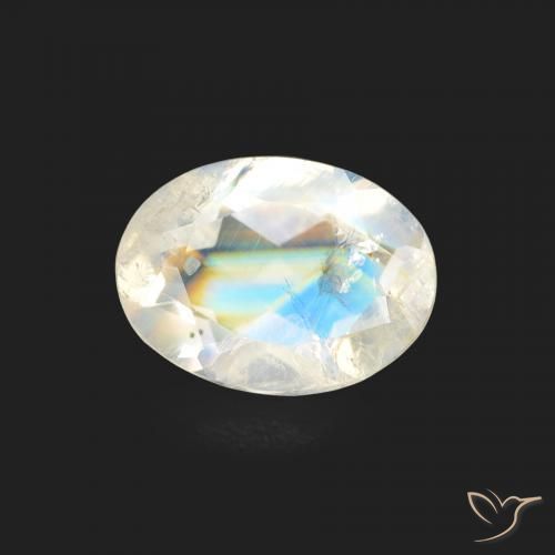 Pietra di luna arcobaleno Bianco bluastro naturale da 1.03 ct, Ovale, Trasparente