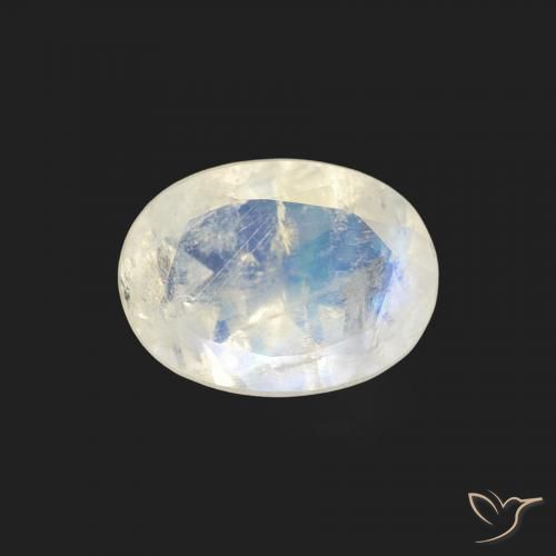 1.07ct Naturale Bianco bluastro Pietra di luna arcobaleno, Ovale, Trasparente